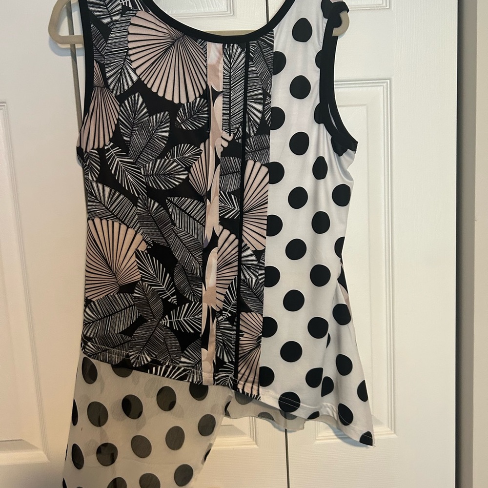Tango Mango Black and White Leaf Print Tank Top—mixed media